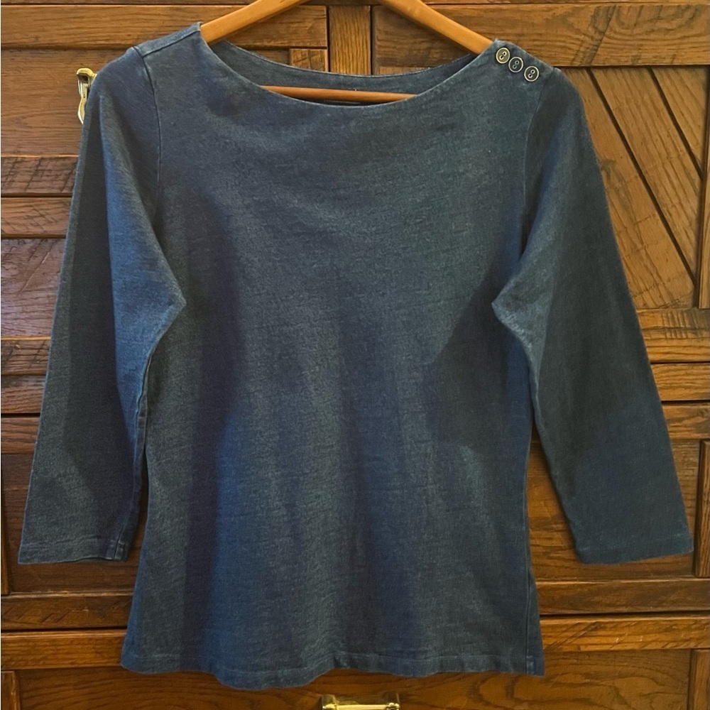 J. McLaughlin Cotton Boat Neck Button detail in Navy Long Sleeve size M